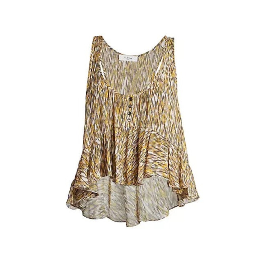 Isabel Marant Étoile Sliema Printed High Low Tank Khaki Size 42 / 10 $330 NEW